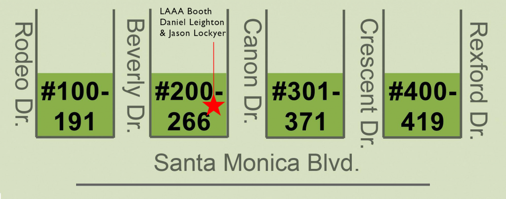 LAAA booth at Beverly Hills Art Show featuring Daniel Leighton and Jason Lockyer map 